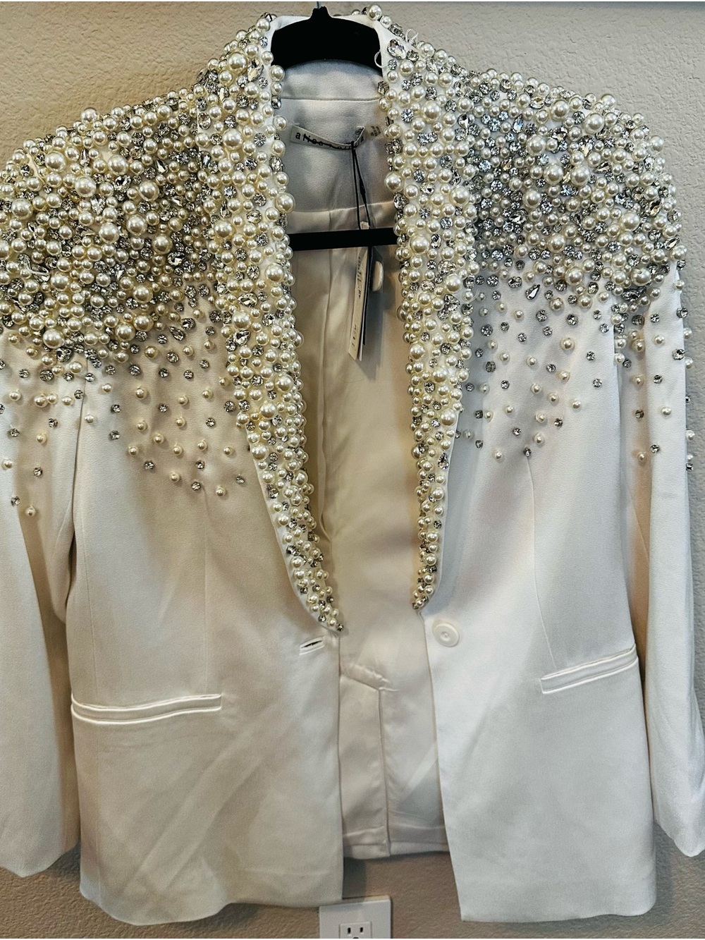 Alice + Olivia Ivory Pearl & Crystal Embellished Blazer Jacket - Picture 2 of 16